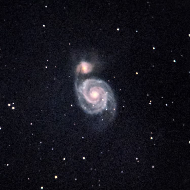 M51 captured through a telescope eyepiece using a smartphone camera - Afocal Astrophotography