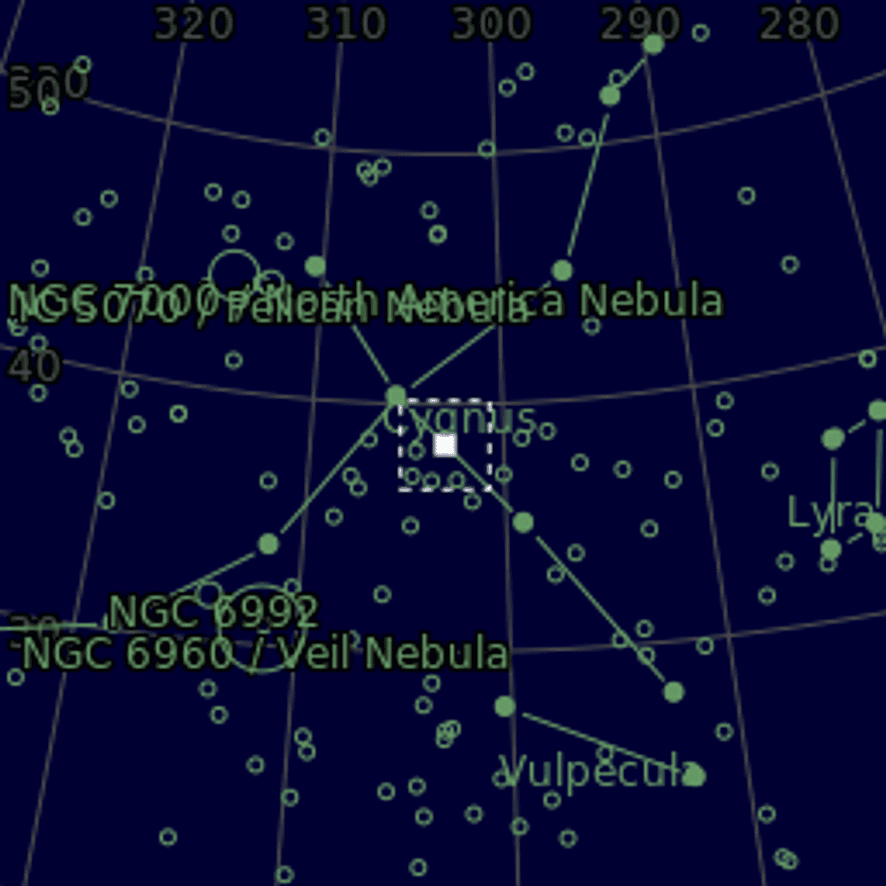 Star map of NGC6888