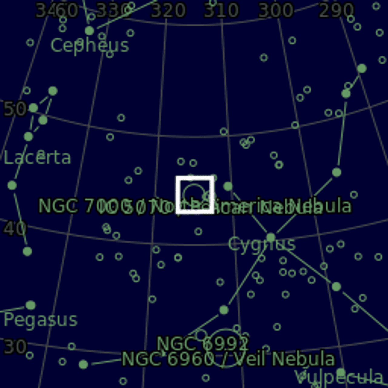 Star map of NGC7000